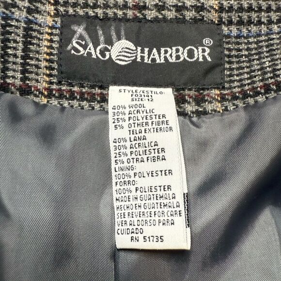 90s Vintage Oversized Gray and Blue Wool blend Plaid Blazer Sag Harbor Size 12 - Picture 4 of 7